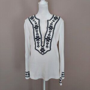 Tory Burch Embroidered Moroccan Cotton Terry Cloth Blue Tunic Top Size Small